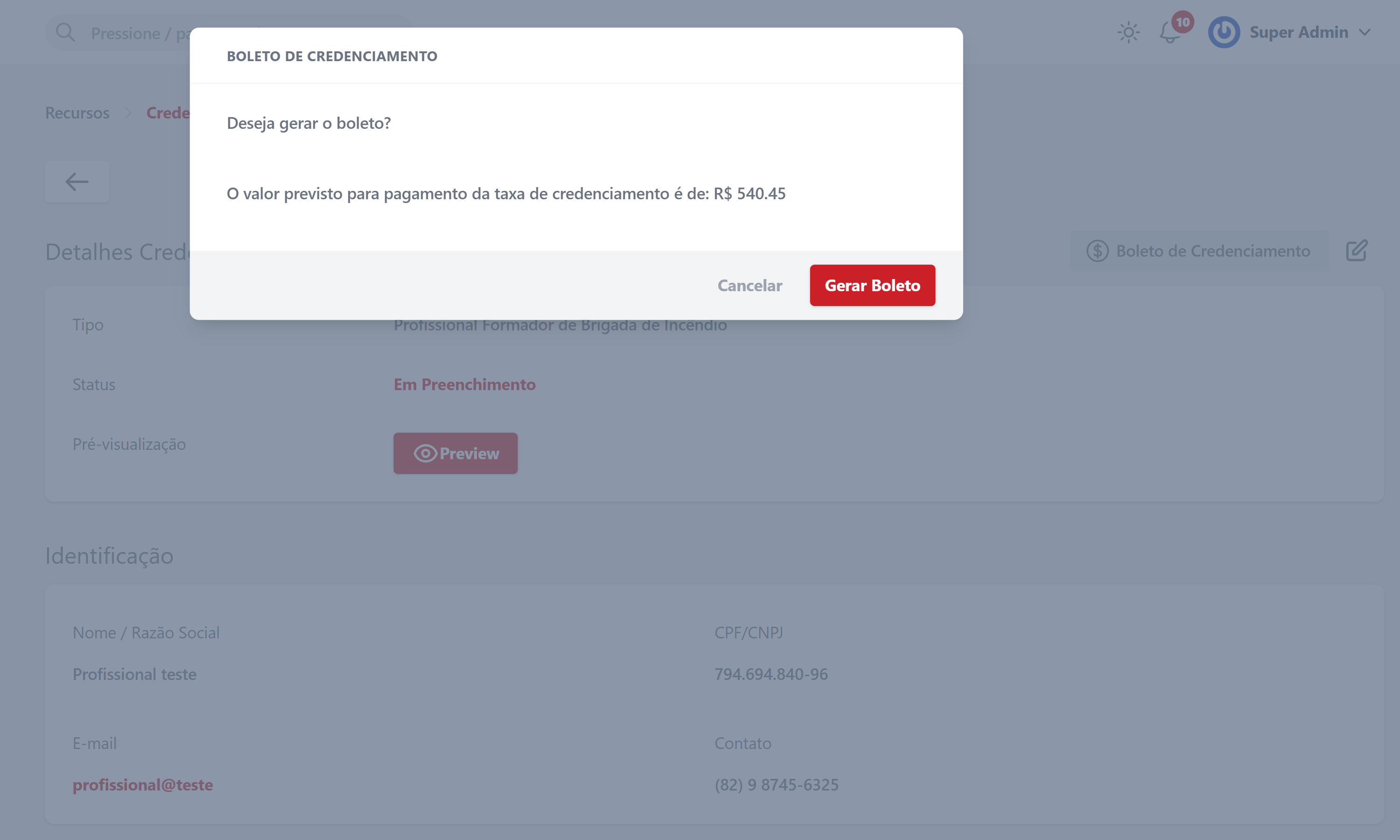 Boleto de Credenciamento