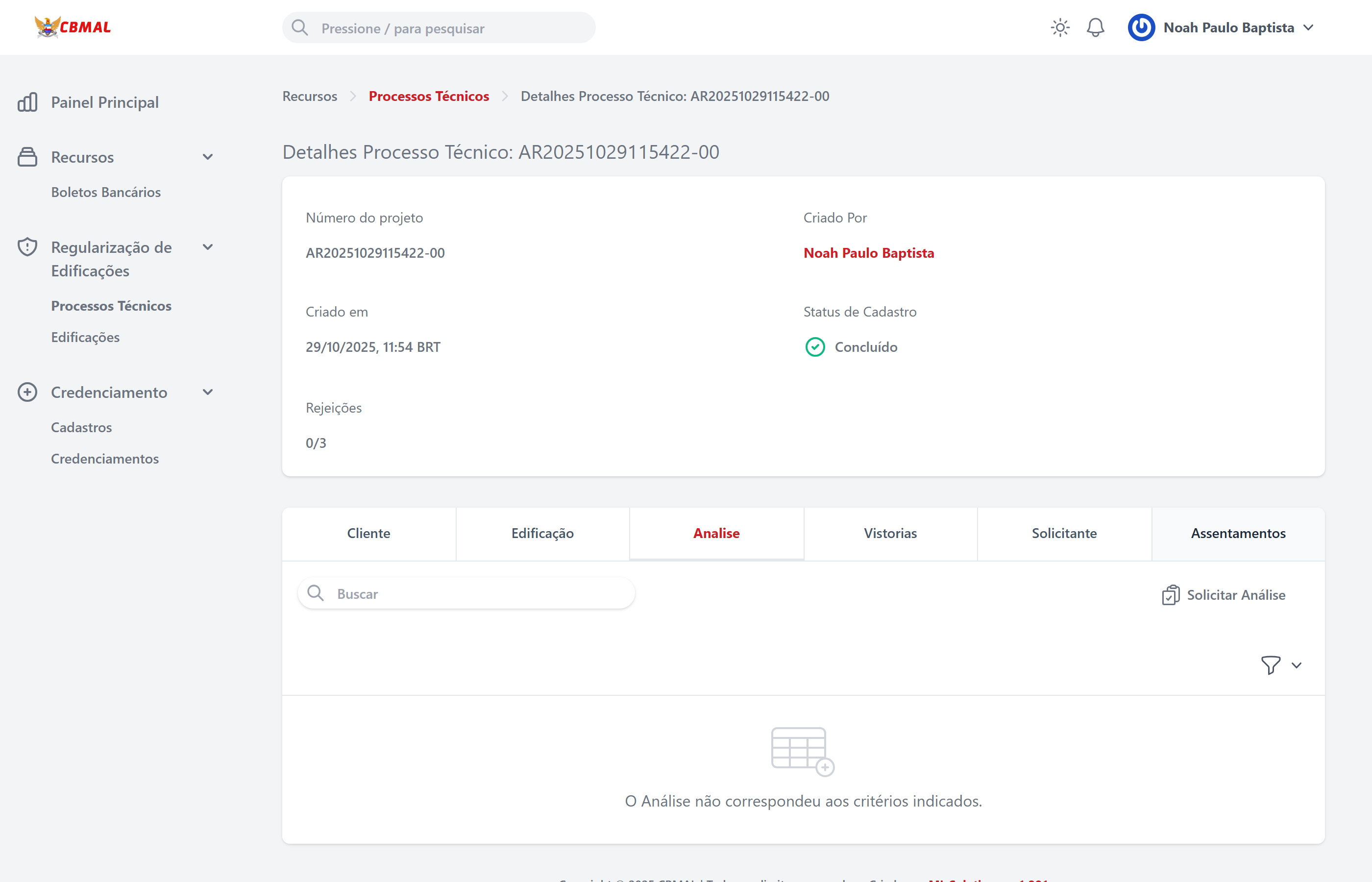Solicitação de Análise