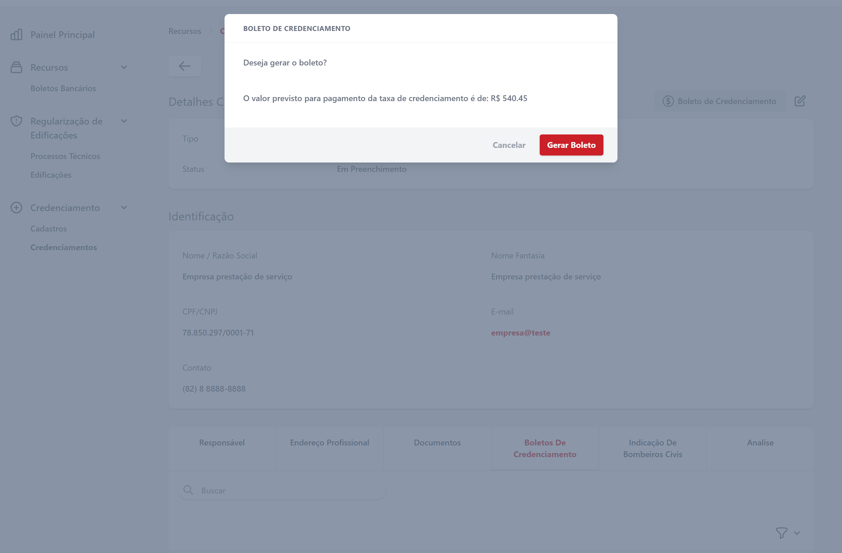 Confirmação do boleto