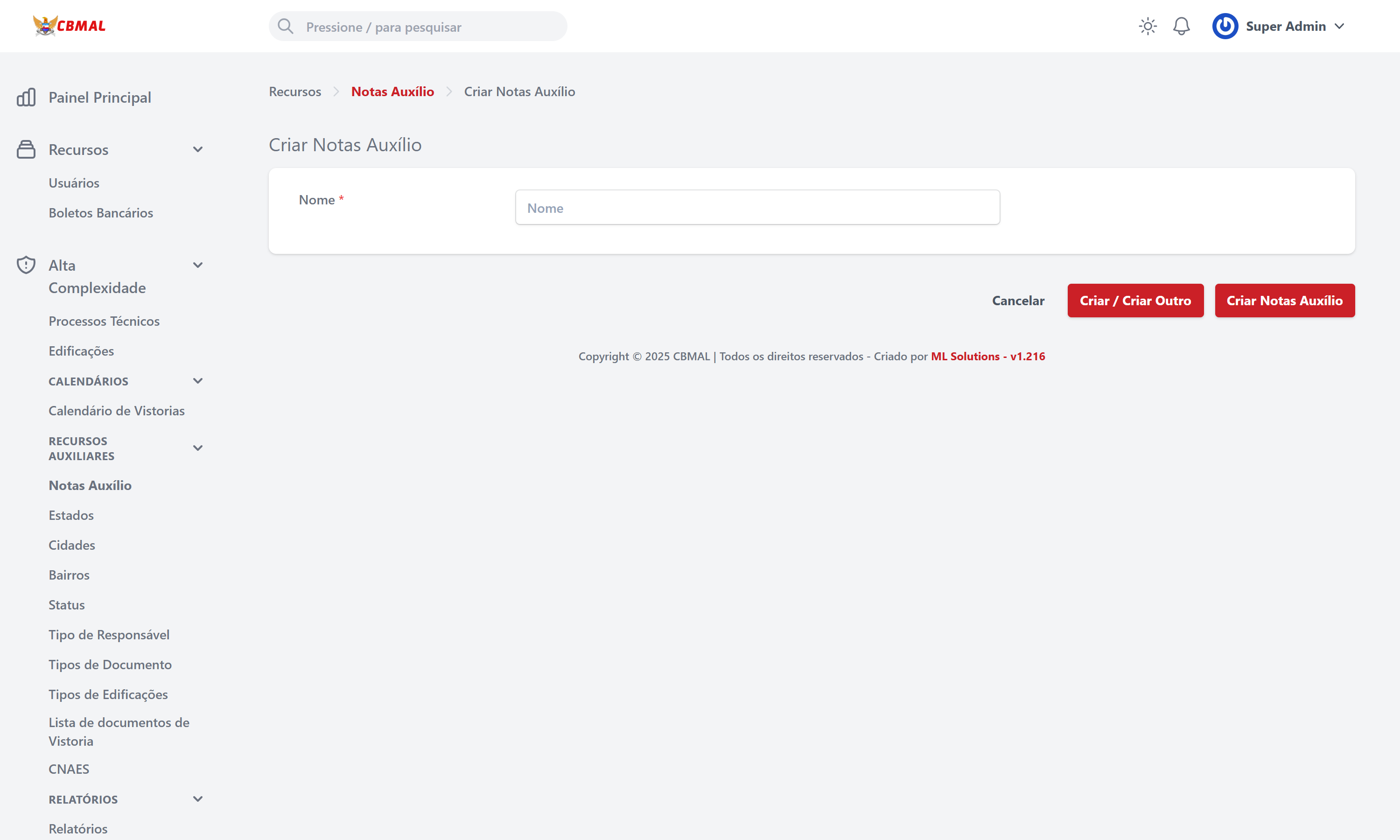 Criar Notas Auxílio