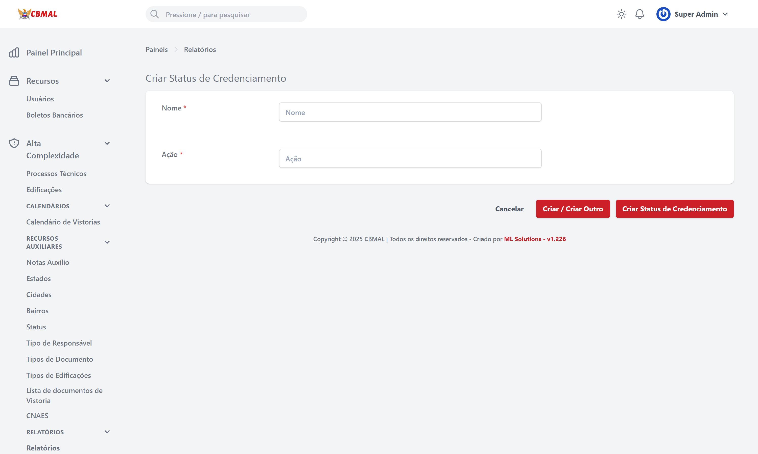 Criar Status de Credenciamento