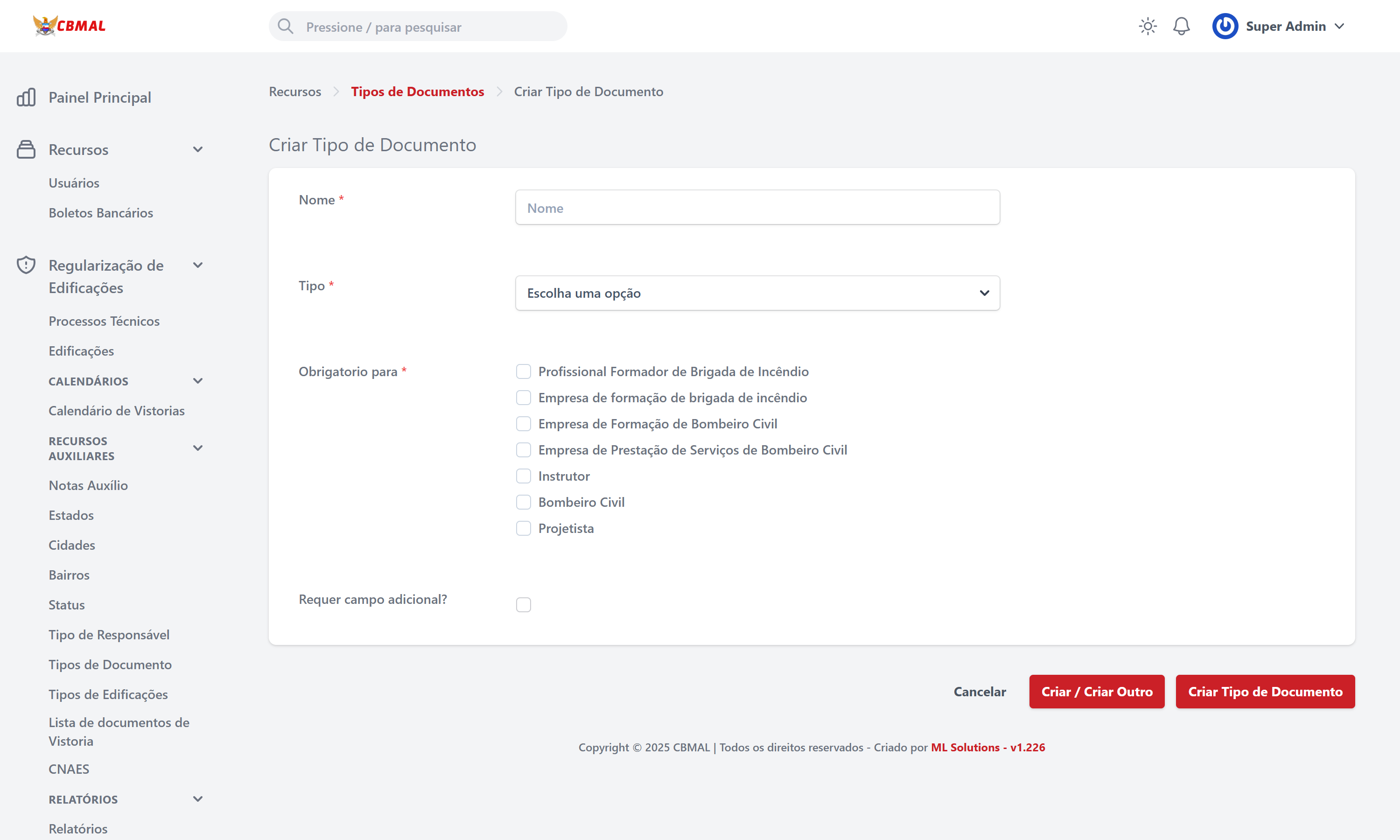 Criar Tipo de Documento