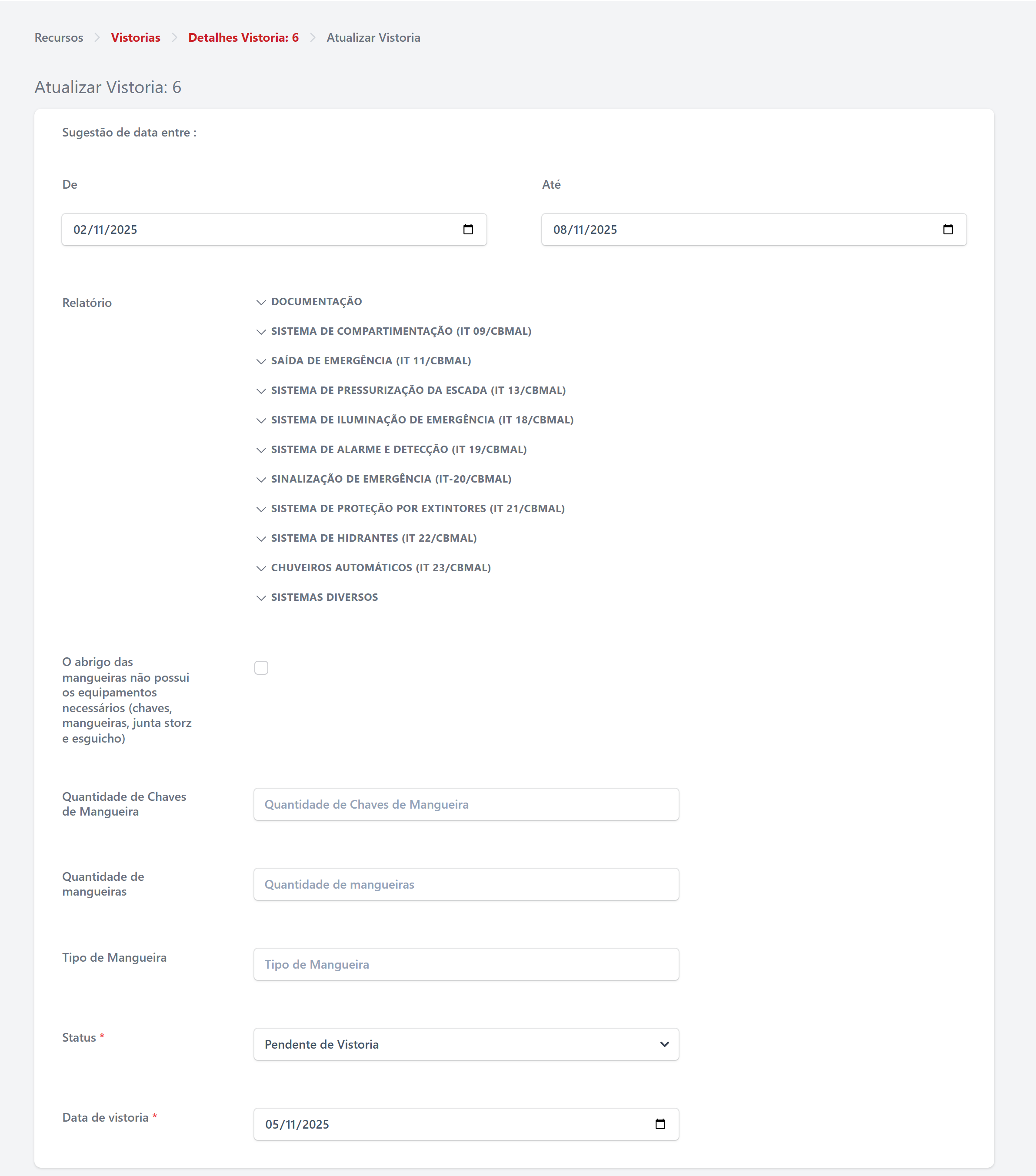 Formulário de vistoria