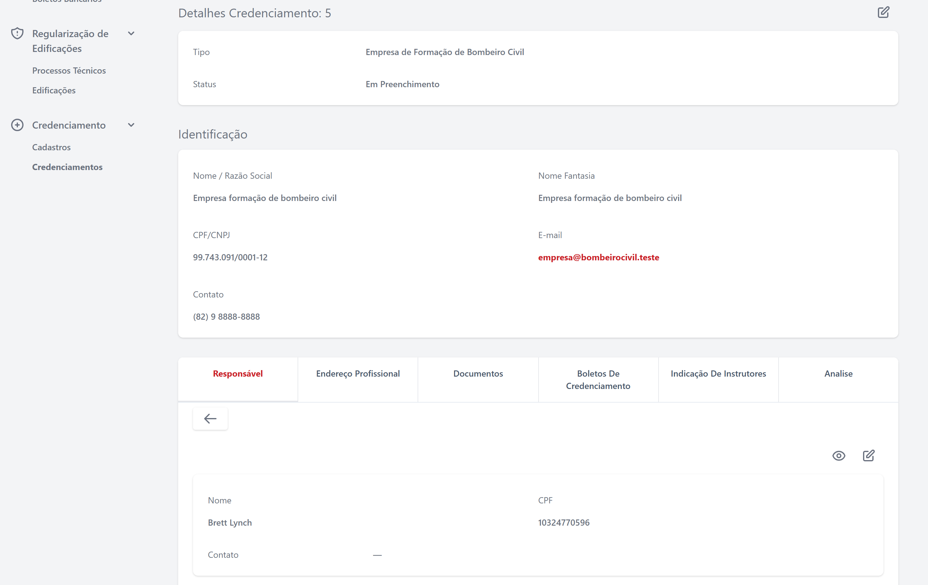 Detalhes do credenciamento