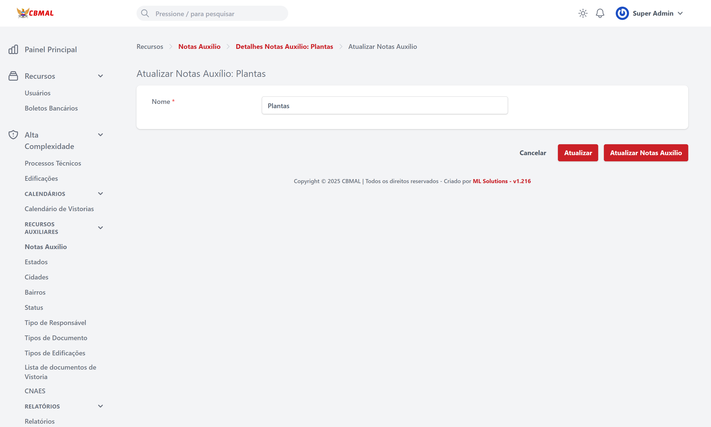 Editar Notas Auxílio