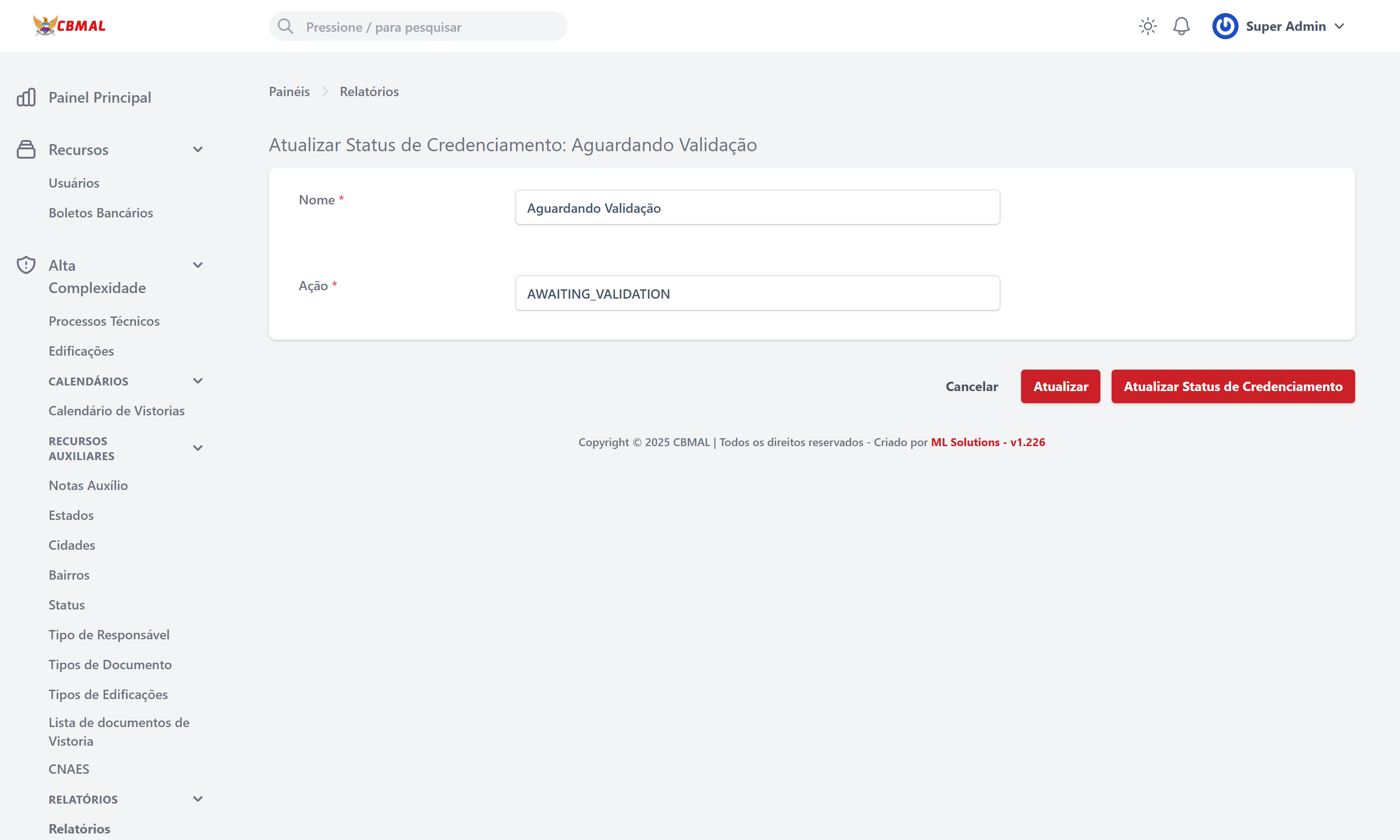 Editar Status de Credenciamento