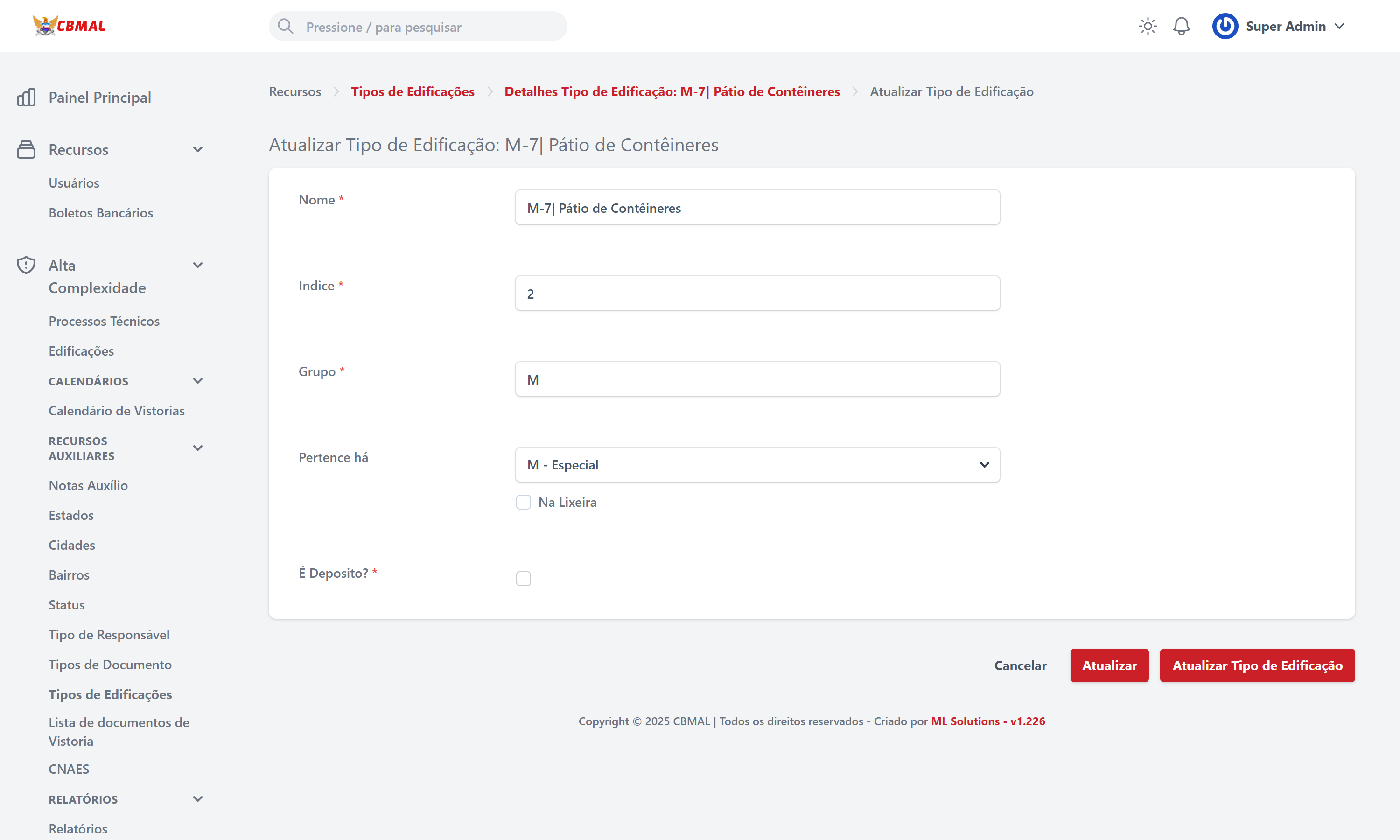 Editar Tipo de Edificação