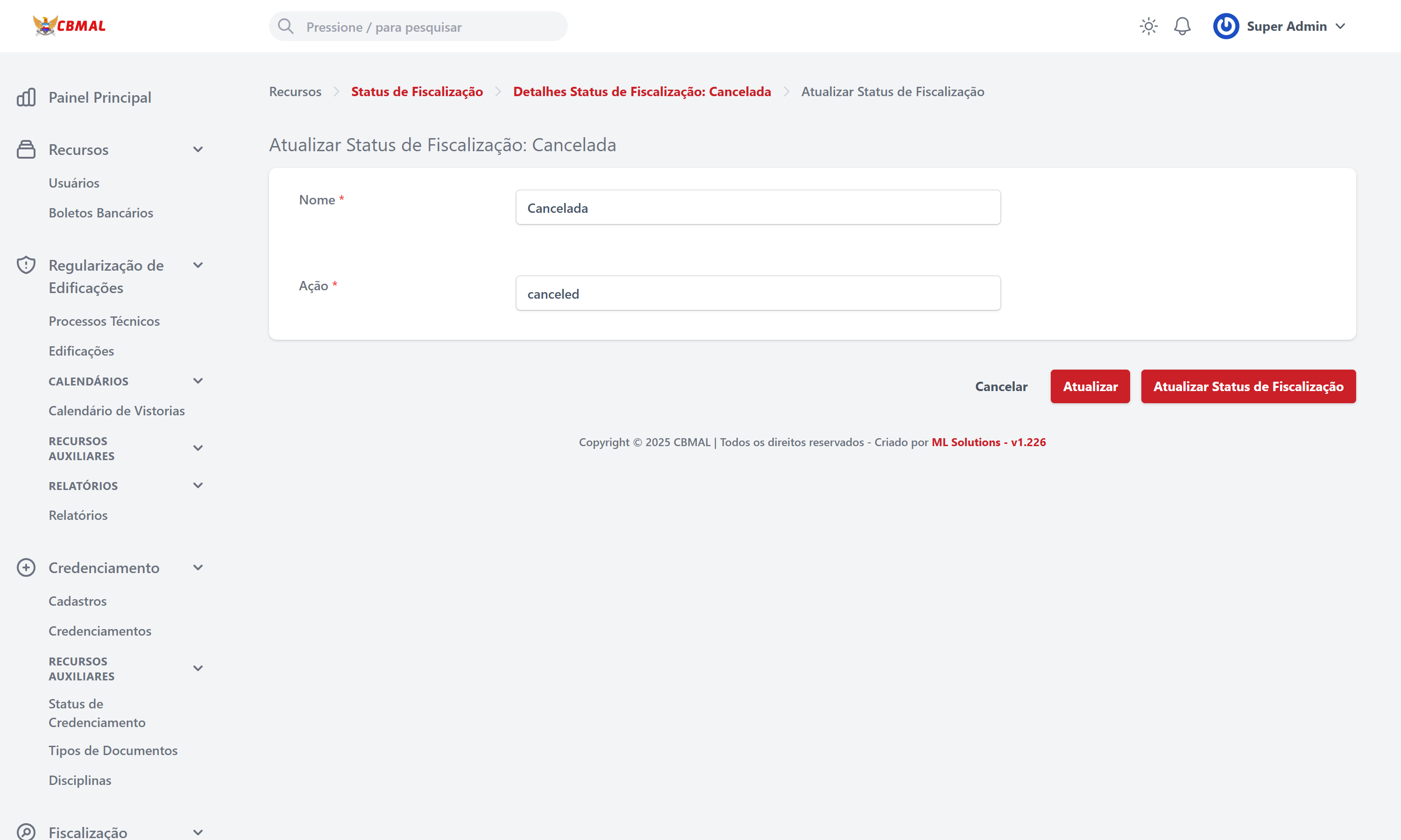 Editar Status de Fiscalização