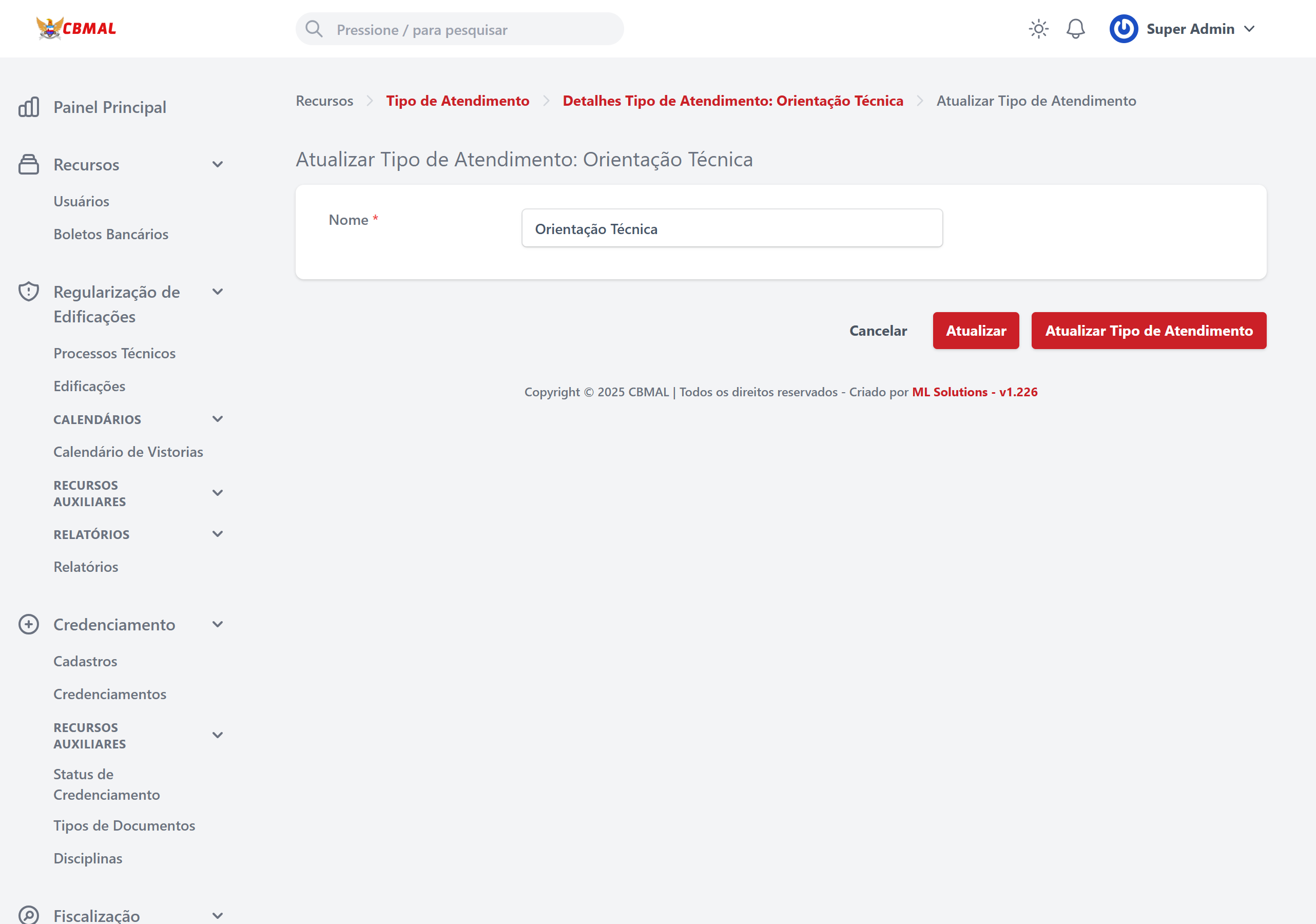 Editar Tipo de Atendimento