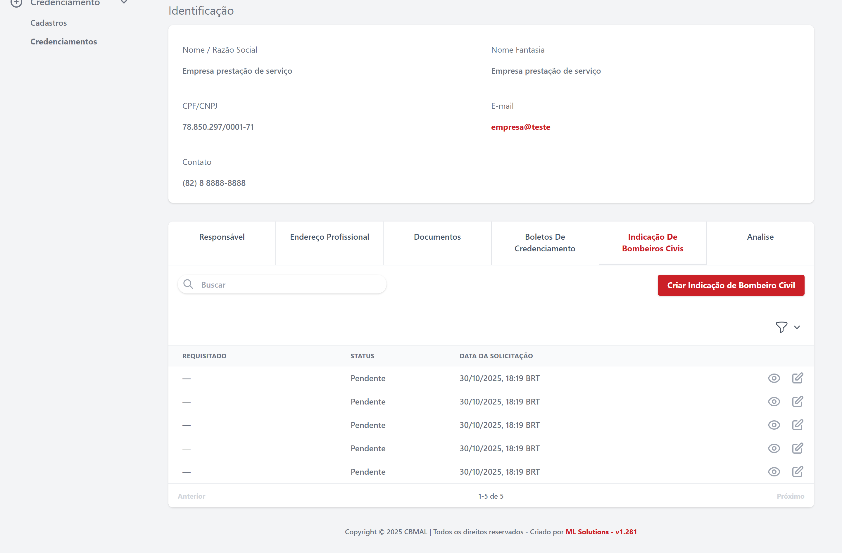 Indicação de bombeiros civis