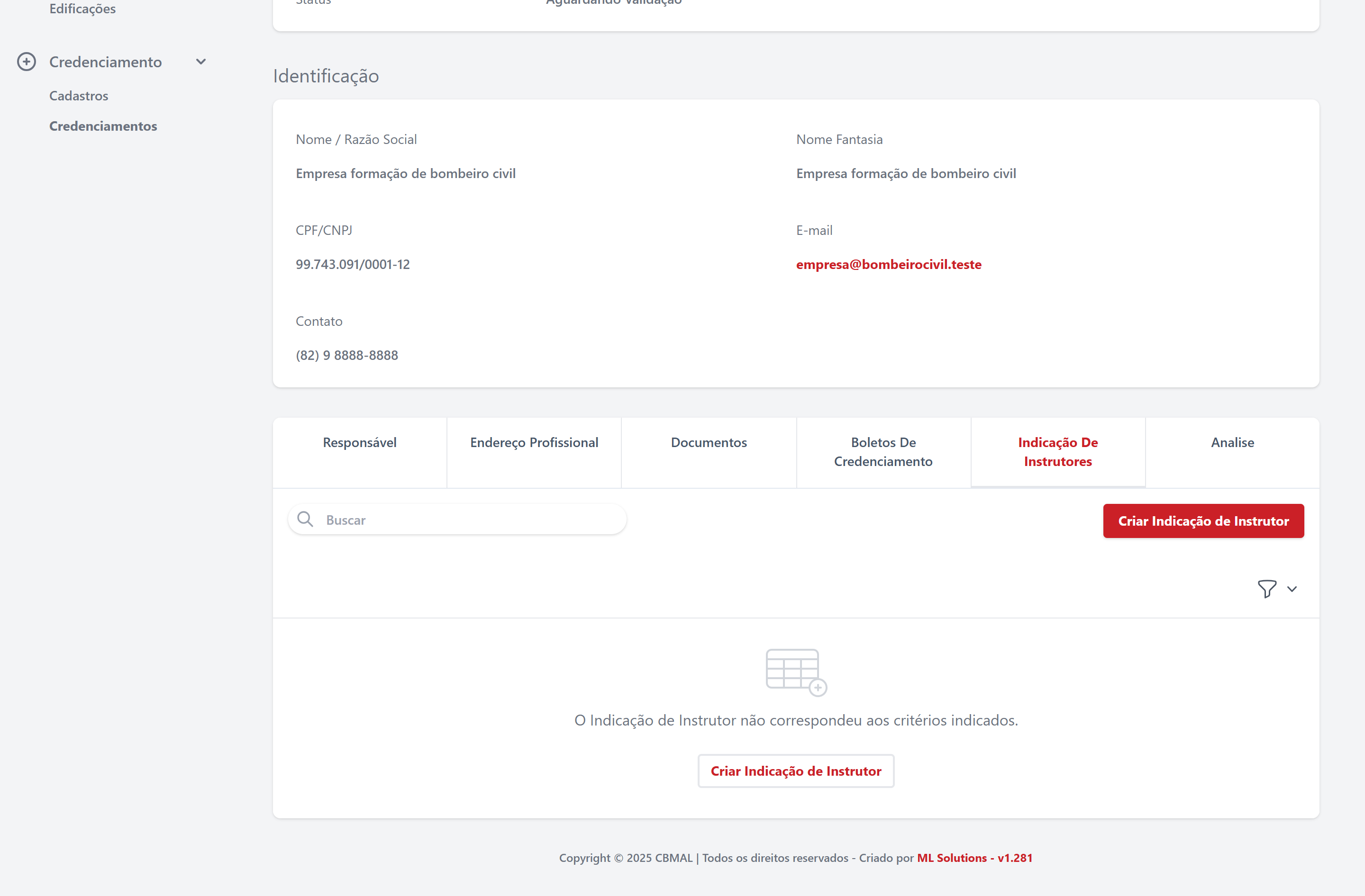 Indicação de instrutores