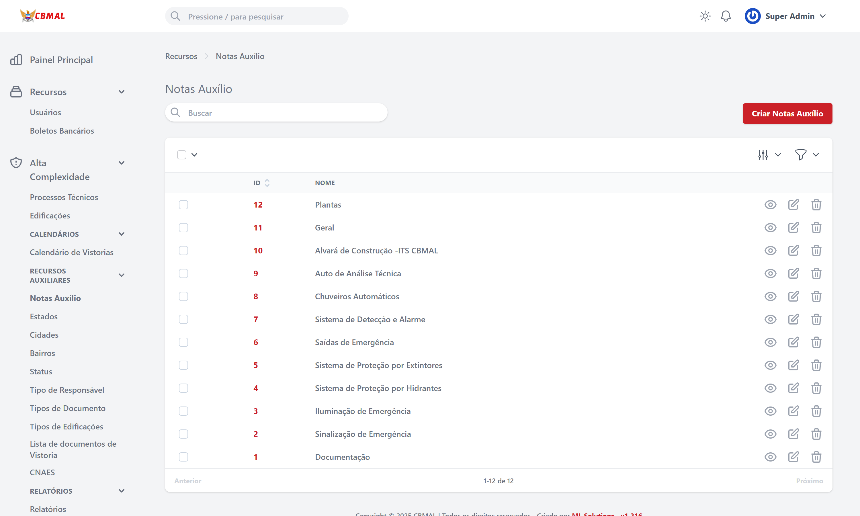 Listagem de Notas Auxílio