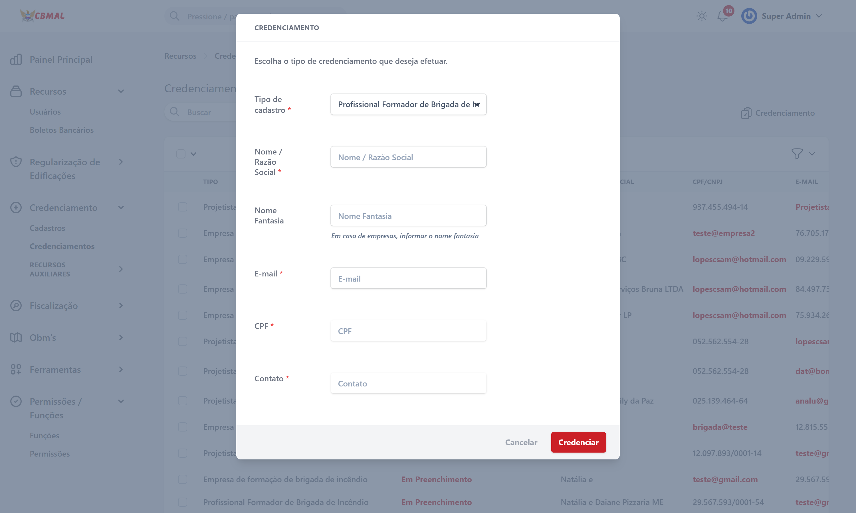 Modal Novo Credenciamento