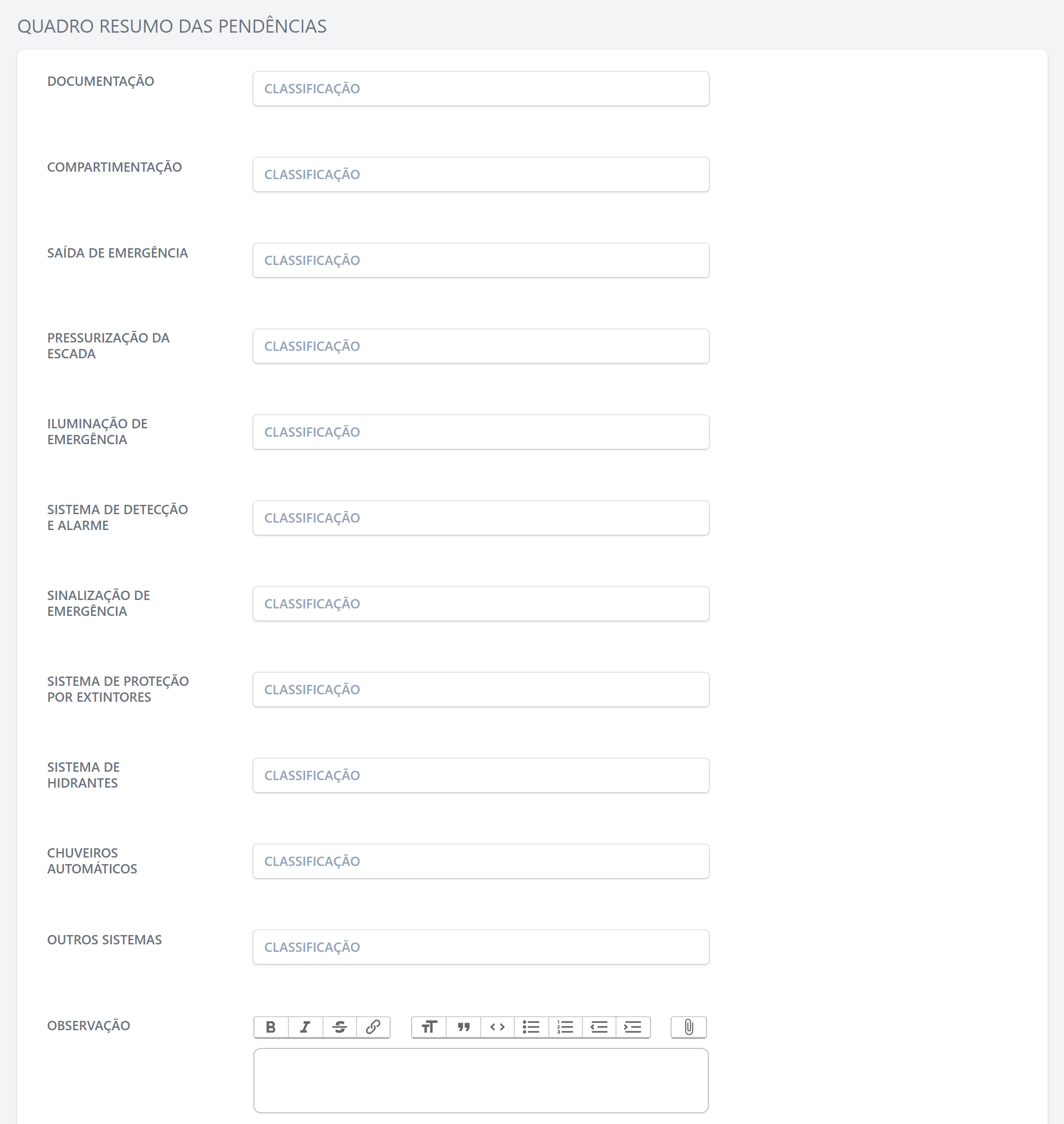 Formulário de vistoria