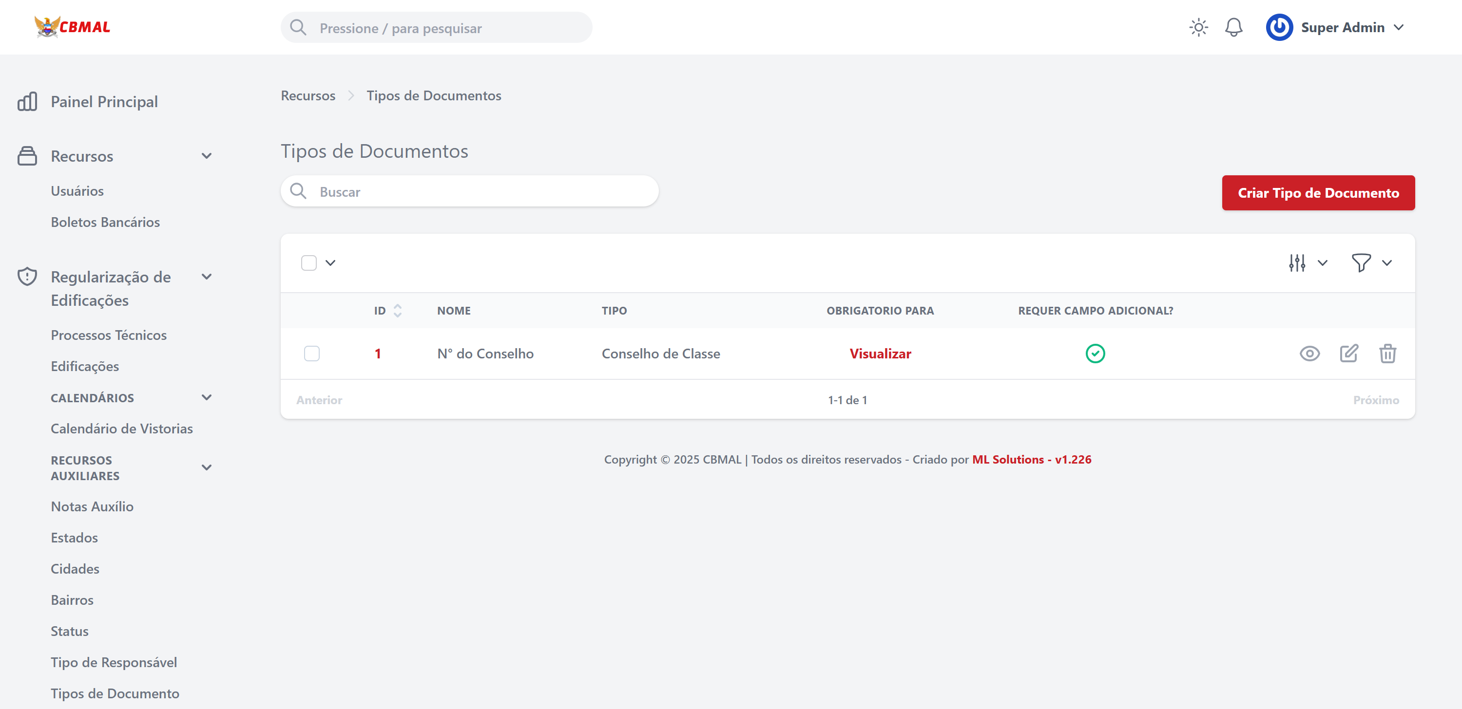 Busca e Filtros - Tipos de Documentos