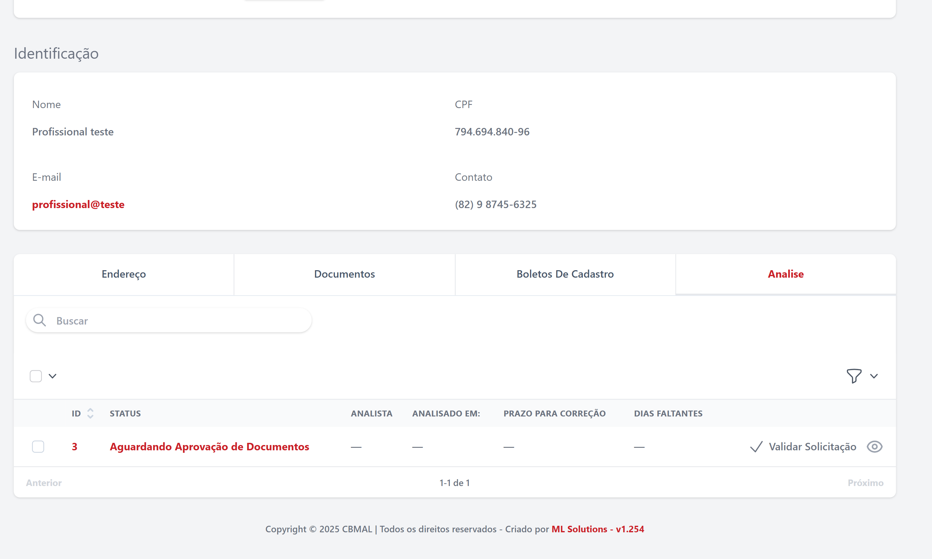 Validação da Solicitação