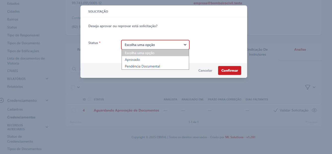 Validação do credenciamento (visão do analista)