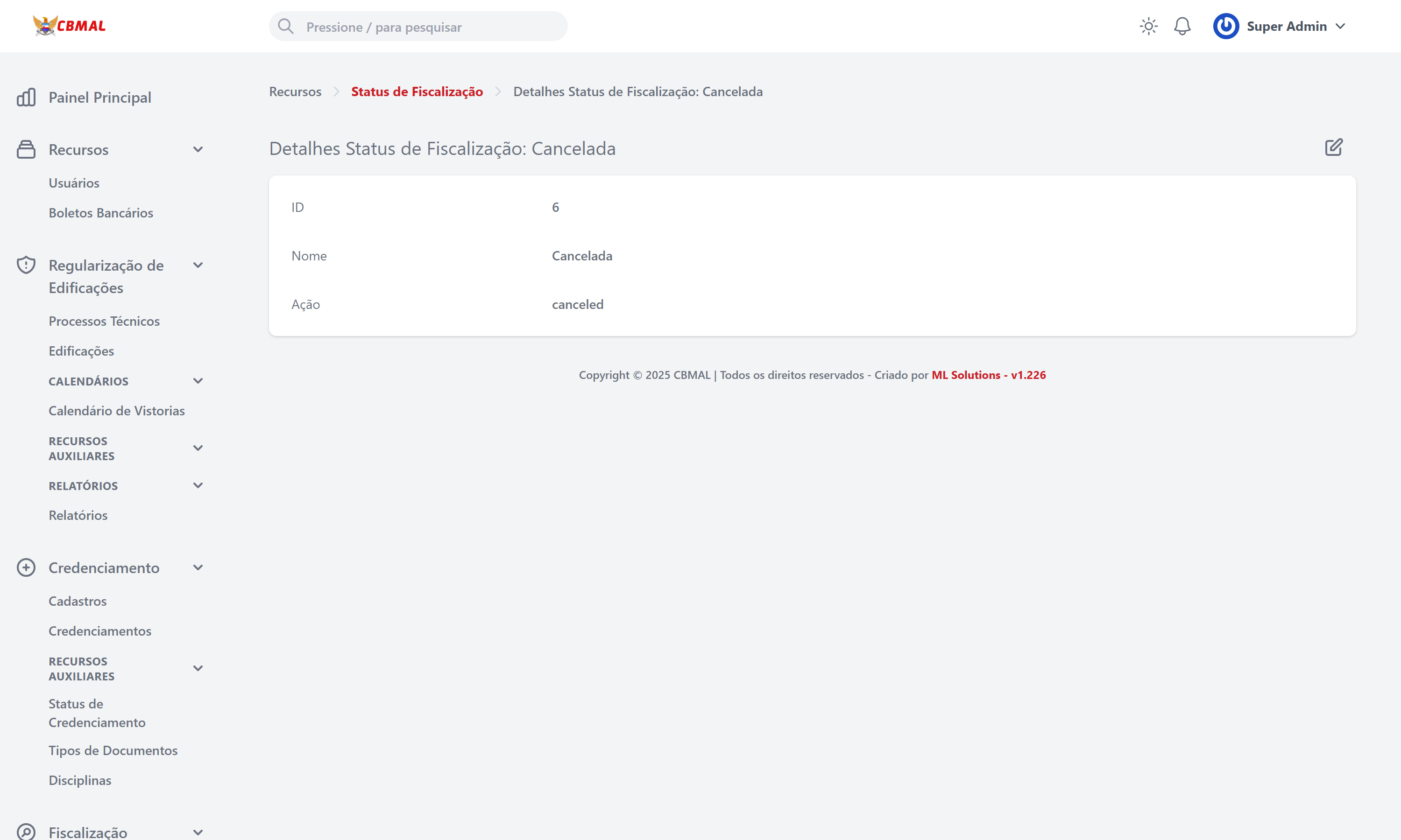 Visualizar Status de Fiscalização
