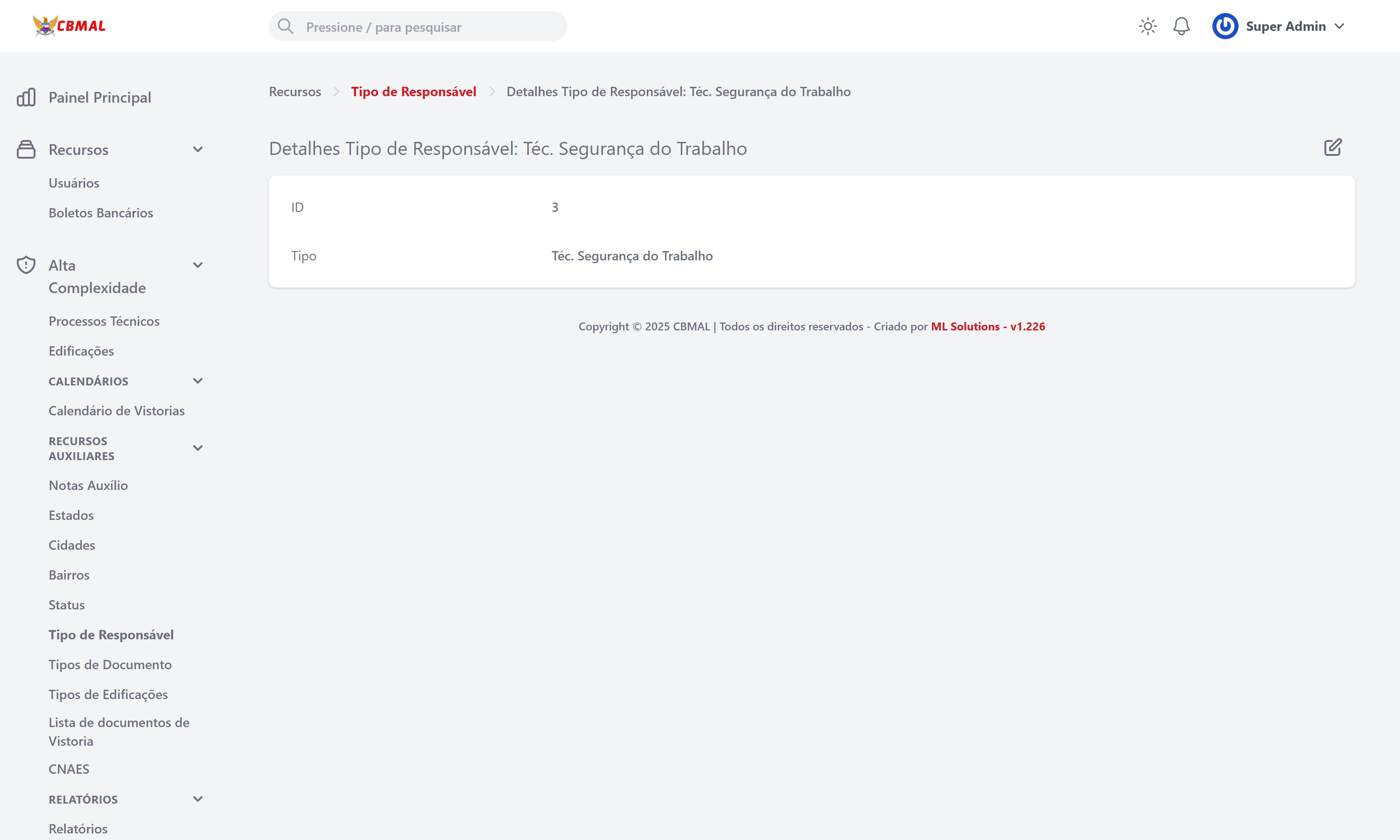 Visualizar Tipo de Responsável