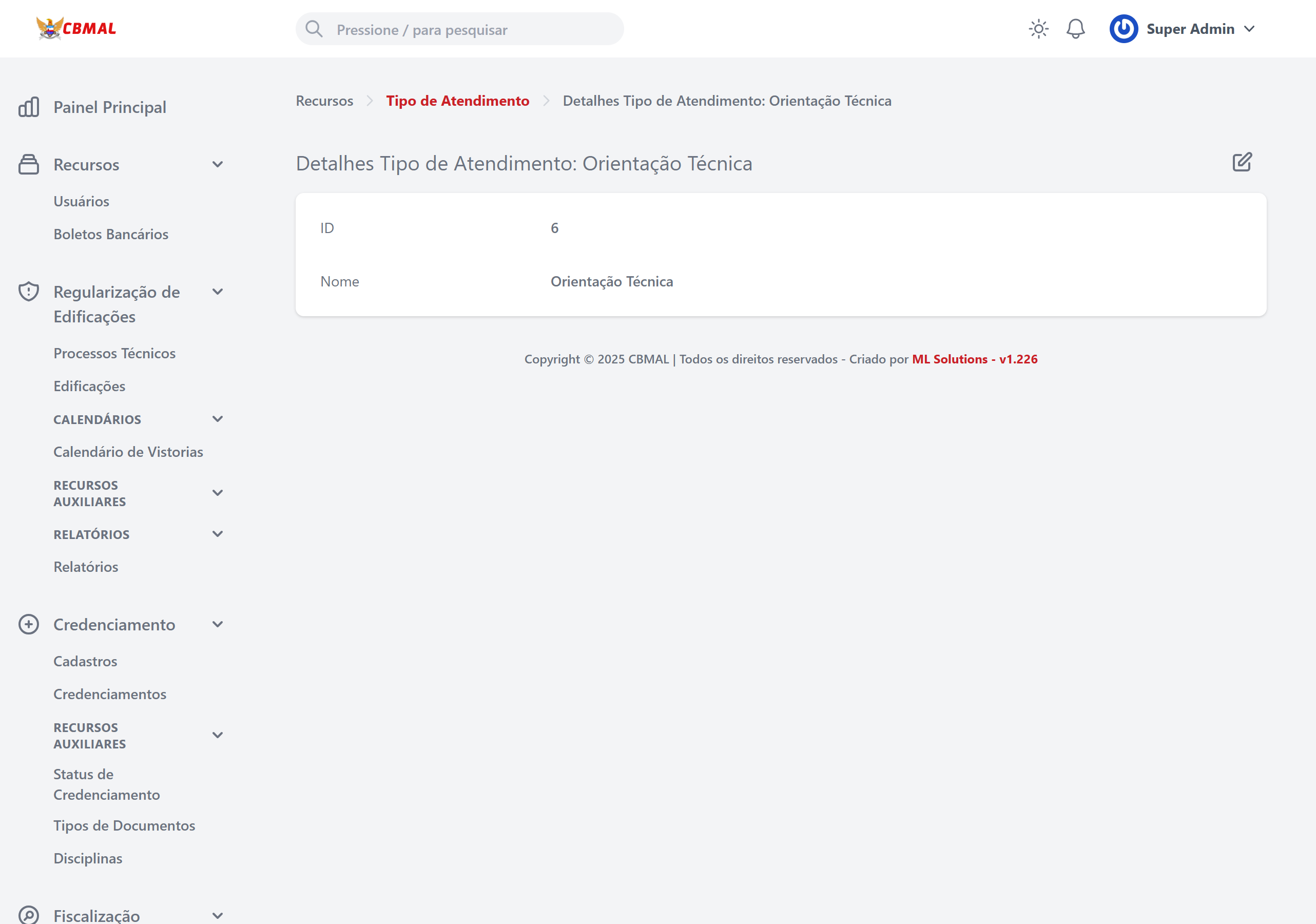 Visualizar Tipo de Atendimento