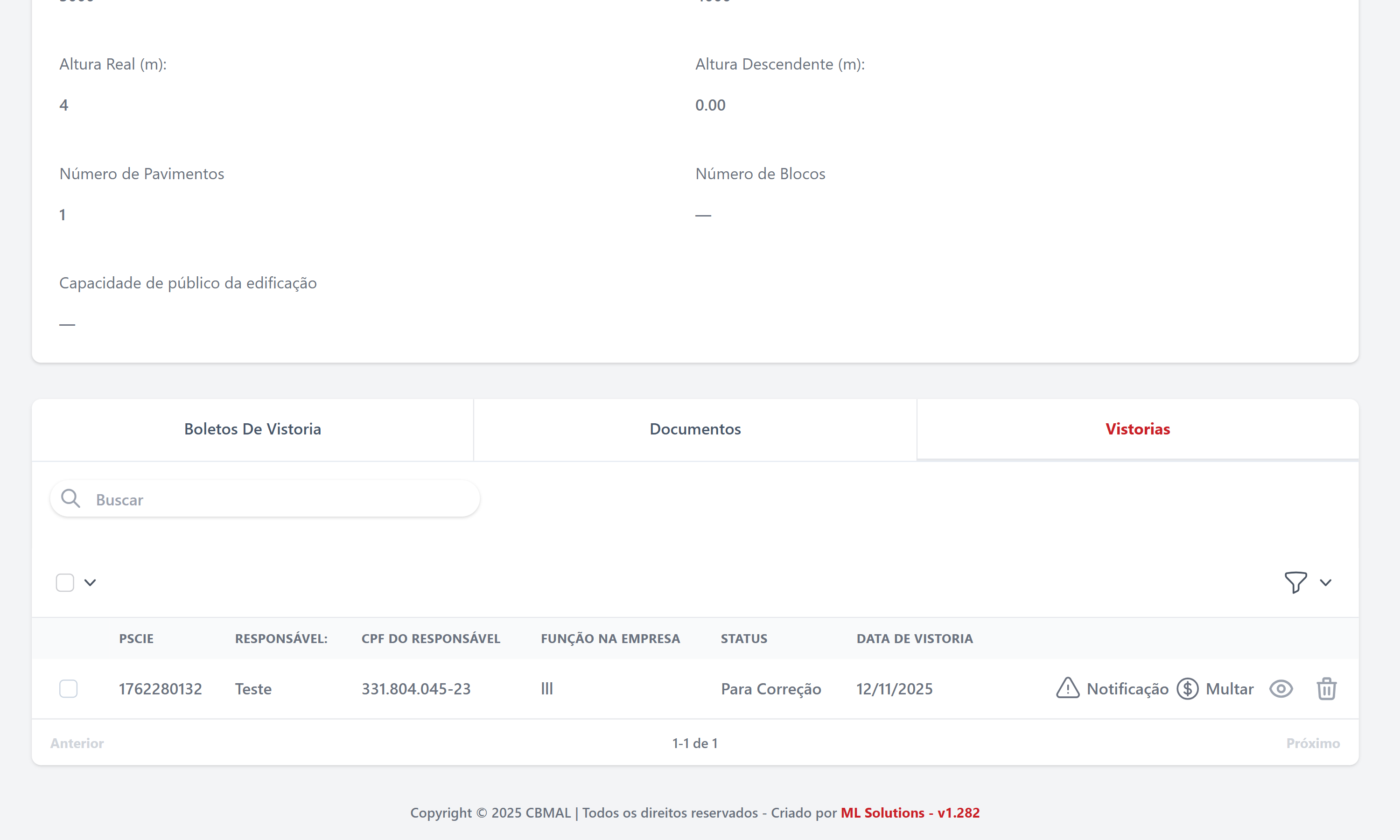 Vistoria para correção